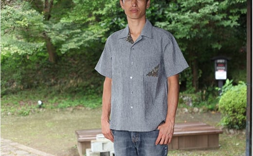 
[№5695-0866]島田帯シャツ男性用(近江ちぢみ・グレー) M
