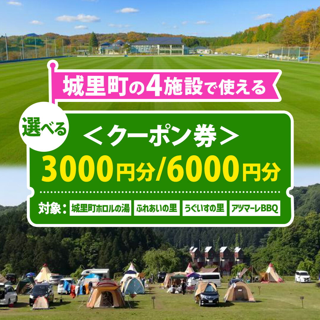 【ふるさと納税】【選べる クーポン券】 3,000円分／6,000円 ホロルの湯 ふれあいの里 うぐいすの里 アツマーレBBQ 利用券 ギフト券 温泉 日帰り 家族 旅行 キャンプ場 ファミリー オートキャンプ BBQ バーベキュー プール 施設 テニス 城里町 茨城県