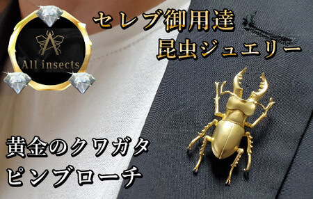 クワガタピンブローチ　ゴールドカラー　All insects　【セレブ御用達】【世界10個限定】【仕事運UP】