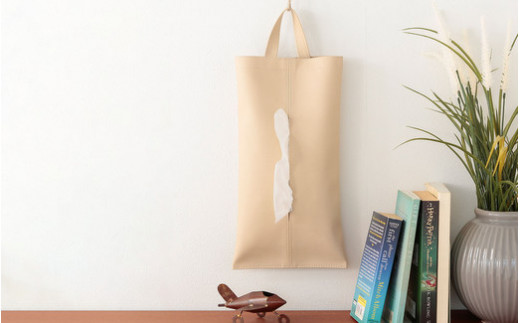 掛けられるPVCレザーティッシュケース「KETY」2個セット（ホワイト）