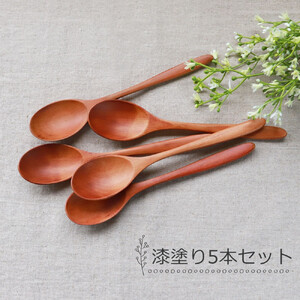 みよし漆器本舗 天然木製 カレースプーン 食洗機対応 18cm 5本セット 木製 紀州PROコート 漆塗り