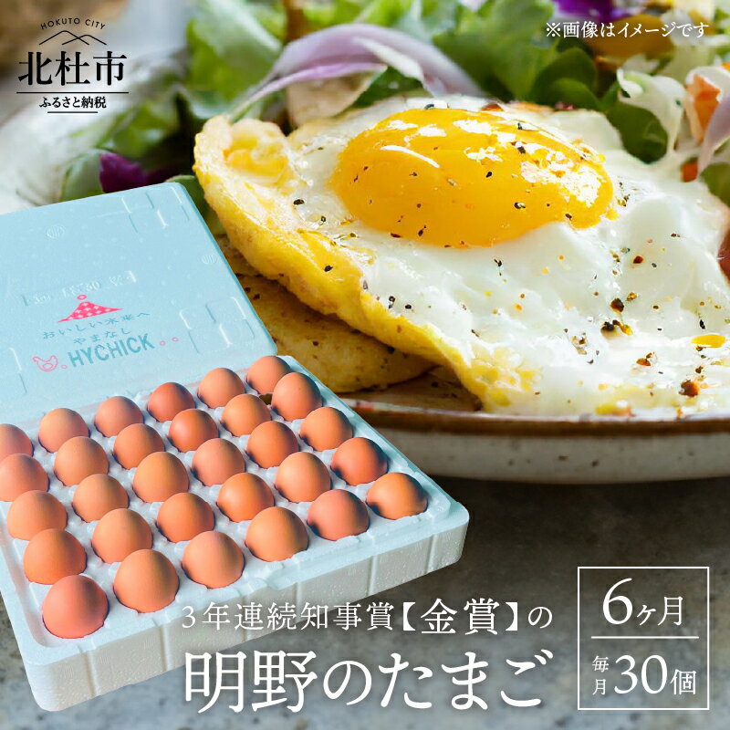 【ふるさと納税】 たまご 卵 定期便 6ヵ月 明野のたまご 30個入 M～L サイズ 冷蔵 鶏卵 安心 安全 旨味 濃厚 知事賞 金賞 明野農場 山梨県 北杜市産 送料無料