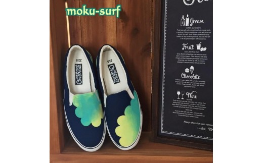 手描きスニーカー「moku-surf」22.5cm ダークブルー×グラデーション【受注制作】