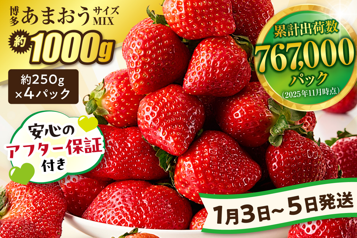 【先行予約】【数量限定】1月3日～5日発送「博多あまおう」約250g×4パック【ほたるの里】_HA0662