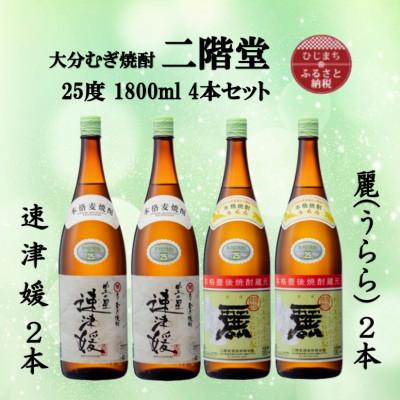 ふるさと納税 日出町 大分むぎ焼酎　二階堂速津媛2本と麗(うらら)2本25度(1800ml)4本セット