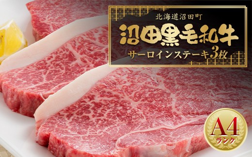 
                  幻の沼田黒毛和牛 A4ランク サーロインステーキ3枚入り 合計1,100g以上 牛肉 国産 北海道 冷凍 n-0271
                