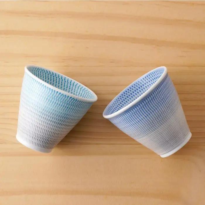 【波佐見焼】 色染流し 湯呑 2点セット 青・水色 食器 皿 【一真陶苑】 [BB19]  波佐見焼