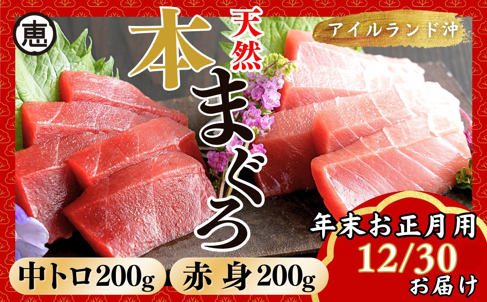 
            【年末・正月用/12月30日お届け】天然 本まぐろ お祝い寿セット 中トロ200g 赤身200g 迎春 三崎まぐろ 三崎恵水産　M020-021-02
          
