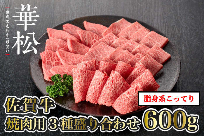 
            【セット】【佐賀牛】焼肉用3種盛り合わせ合計600g【脂身系こってり】（希少部位のザブトン・クラシタ・三角バラ・ミスジ・カイノミ・フランク・トモ三角から３種類）
          