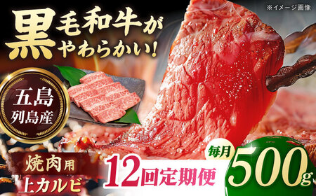 【12回定期便】五島列島産 黒毛和牛 焼肉上カルビ 500g 五島市/山口Farm[PGJ060]