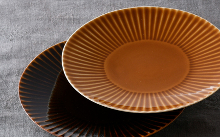 【波佐見焼】しのぎ 大皿2枚セット キャメル・アメ釉 食器 プレート【一龍陶苑】[CC89]