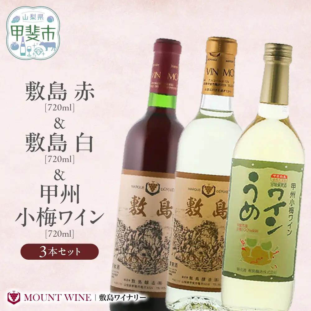 【敷島 赤 ＆ 敷島 白 & 甲州小梅ワイン】720ml × 3本 セット 敷島醸造 白ワイン 赤ワイン わいん 小梅ワイン 辛口 ワインセット 飲み比べ 日本ワイン 国産ワイン 甲州 山梨 甲斐市 F-3