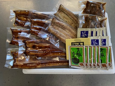 a44-006　うなぎ120ｇ長蒲焼×5、うなぎ長白焼110ｇ×2、肝蒲焼100ｇ×2、たれ（山椒付）、吸物セット