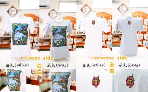 【グレー　XLサイズ】 紅型　デザイン工房ten天　紅型Tシャツ大人用　グレー　okinawa abundant nature 沖縄　豊かな　自然　かわいい　レディース　メンズ　ユニセックス　男女兼用