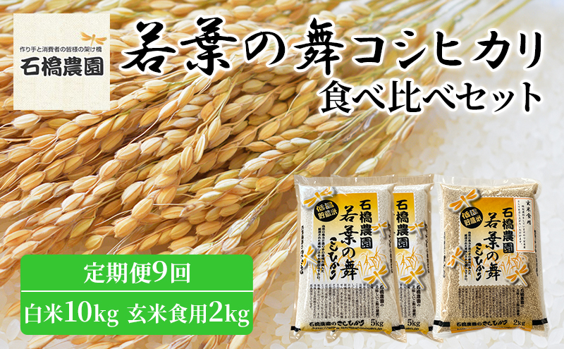 米 若葉の舞 コシヒカリ 白米10kg玄米食用2kg 食べ比べセット 定期便9回 こしひかり お米 白米 玄米 セット 食べ比べ 定期便 精米 千葉 千葉県 低温保存