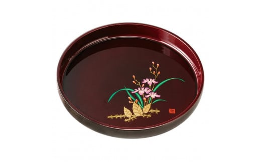 
丸盆 30cm 溜塗 山路

