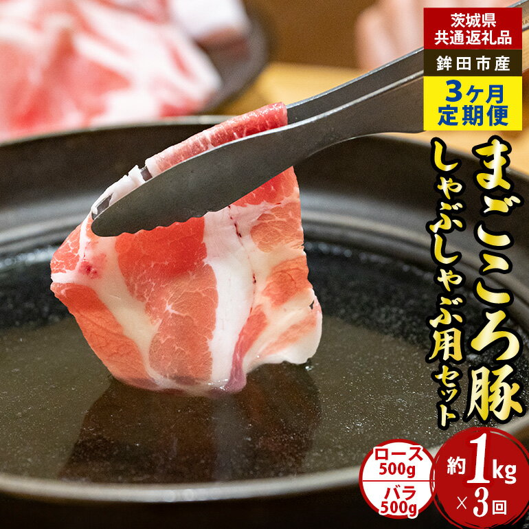 【ふるさと納税】【3ヶ月定期便】まごころ豚 しゃぶしゃぶ セット 1kg ロース バラ（茨城県共通返礼品・鉾田市産）