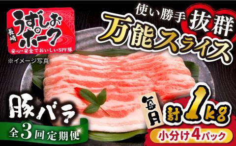 【訳あり】【3回定期便】 うずしおポーク 豚バラスライス 約1000g 国産豚＜スーパーウエスト＞ [CAG259]