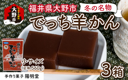 【先行予約】福井県大野市 冬の名物 でっち羊かん（手作り菓子 陽明堂 水ようかん）小サイズ（正味560g）×3箱【11月以降順次発送】