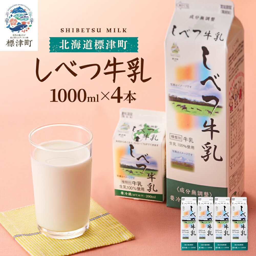 【ふるさと納税】 しべつ牛乳 1L × 4本 北海道産 パックミルク お裾分け 牛乳 乳製品 生乳 生乳100% 国産 ミルク みるく ぎゅうにゅう 乳 標津 しべつ 成分無調整 無調整 1l 1リットル 10000円以内 一万円以内【配送不可地域：離島】