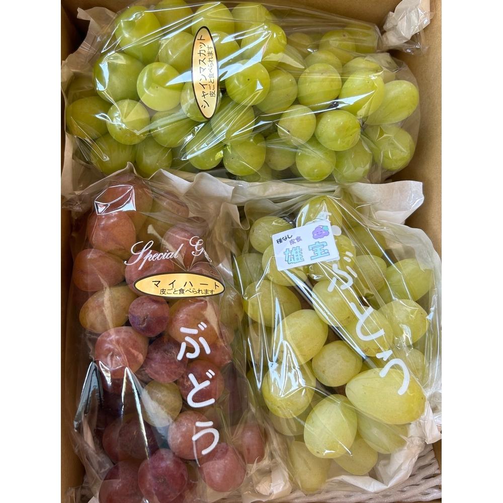 【ふるさと納税】皮ごと食べられる！種無しぶどう詰め合わせプレミアムセット(完熟シャインマスカット・雄宝・マイハート) 2kg | フルーツ 果物 くだもの 食品 人気 おすすめ 送料無料