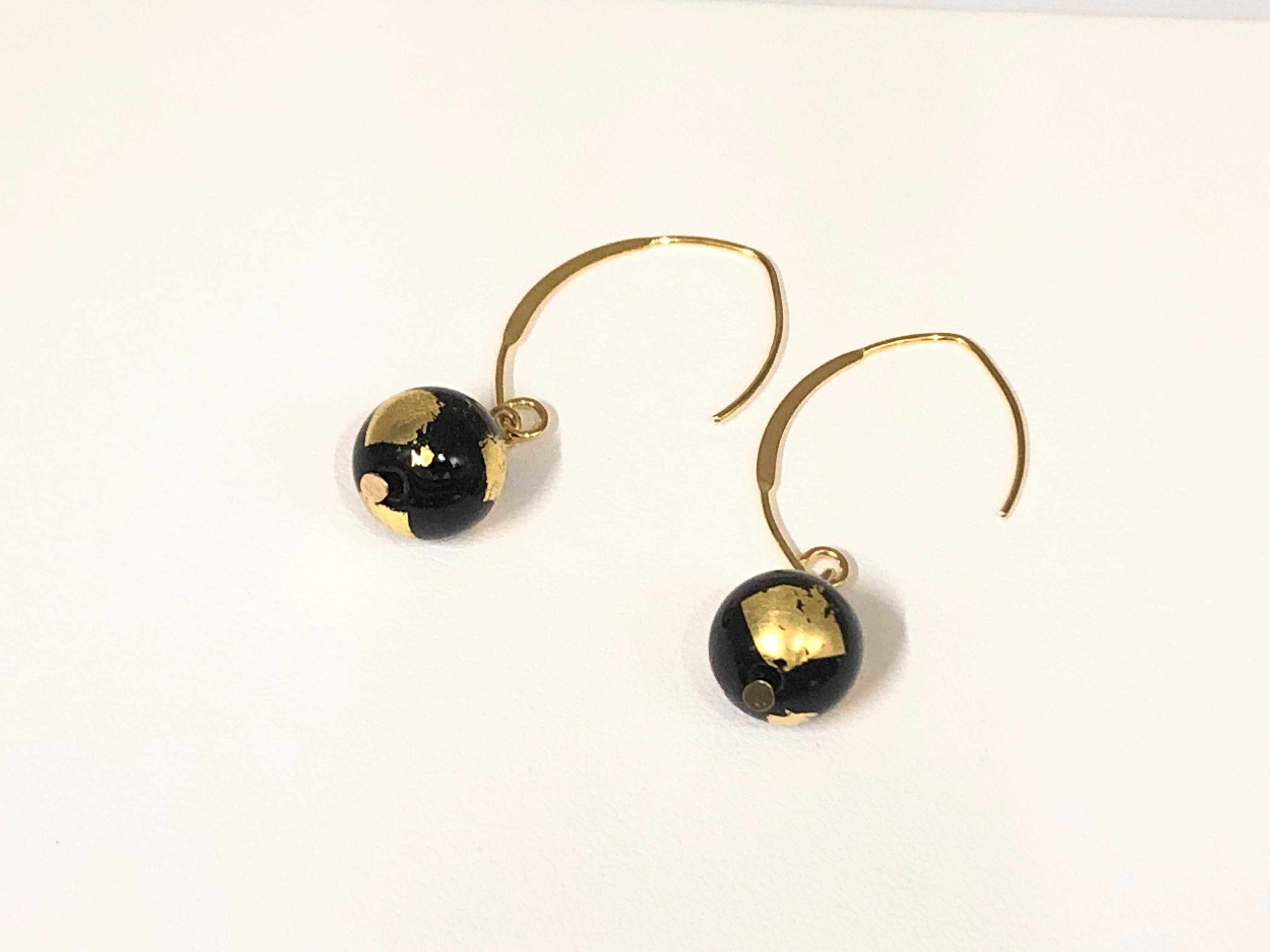 輪島うるし塗 HAKU ピアス （黒金箔） wa049-081