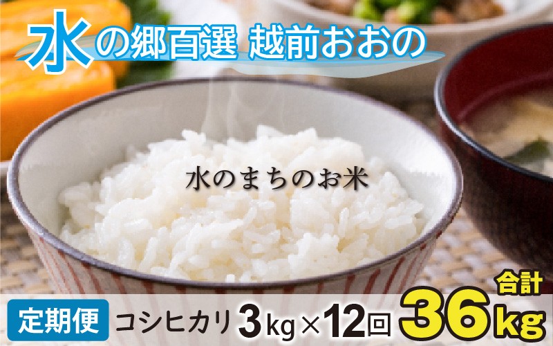 
            【令和7年産】【12ヶ月定期便】こしひかり 3kg×12回 計36kg【白米】「エコファーマー米」水のまちのお米
          