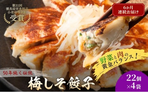 梅しそ餃子88個(22個×4袋)6か月連続お届け 餃子 冷凍餃子 冷凍ギョーザ 手作り餃子 ギョーザ 点心 中華 中華料理 惣菜 簡単調理 加工食品 静岡県 森町