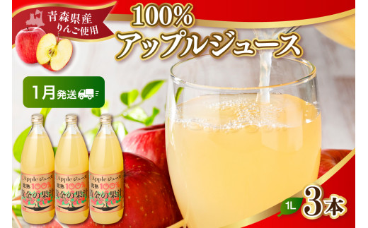 【2025年1月発送】りんごジュースストレート 1L×3本 青森 完熟リンゴ果汁100％品種ブレンド