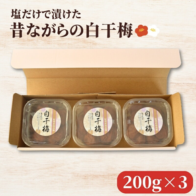 【ふるさと納税】 【紀州南高梅】塩だけで漬けた昔ながらの白干し梅 3個詰め合わせ（200g×3・塩分約20％） / 梅干し 梅干 白梅 うめ しょっぱい すっぱい セット 小分け おすそ分け