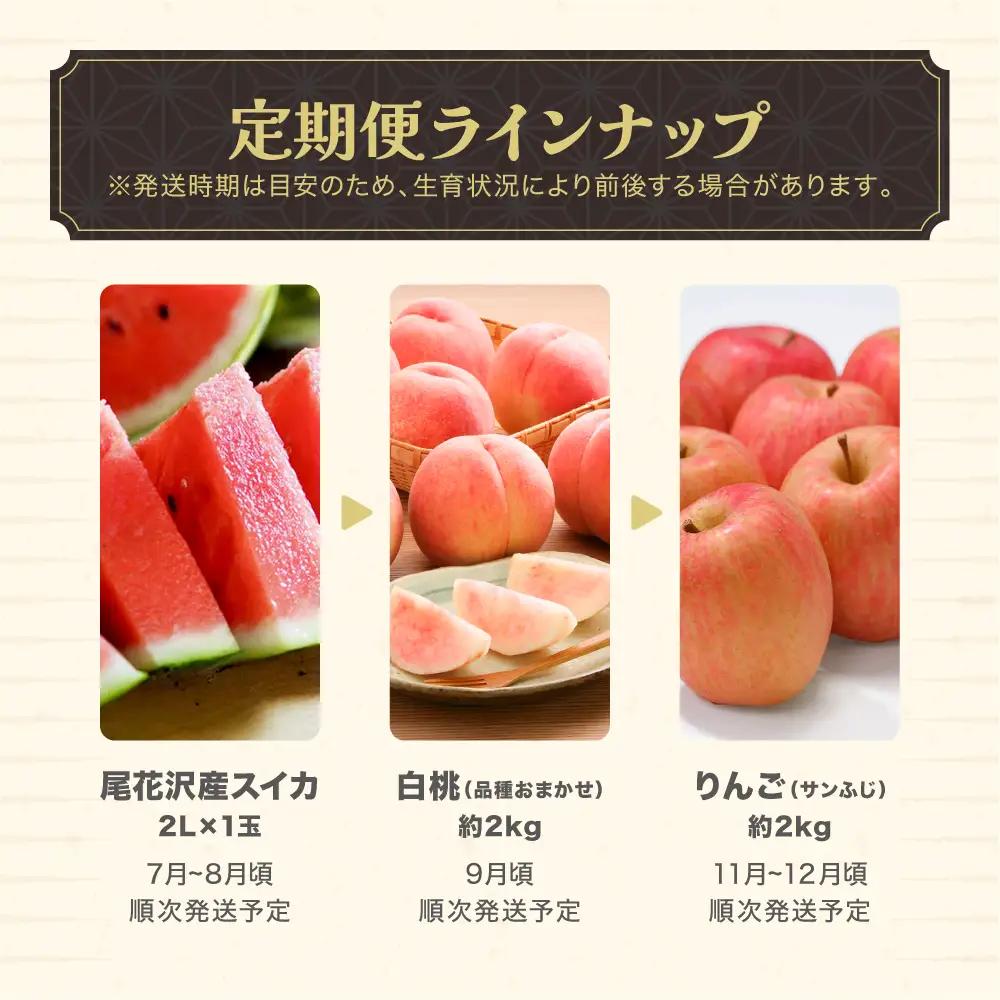 【ふるなびWEEK対象】フルーツ定期便 全3回 スイカ もも りんご 令和8年産 sb-ftshr3-b