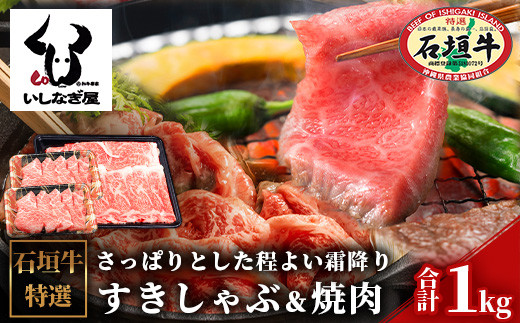 石垣牛すきしゃぶ600g＋焼肉400gセット（いしなぎ屋）【 特選肉 肉 高級 黒毛和牛 和牛 牛 】AB-8