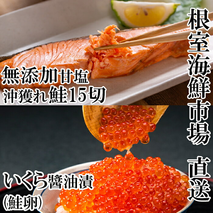 根室海鮮市場＜直送＞いくら醤油漬け(秋鮭卵)80g×2P、時鮭15切