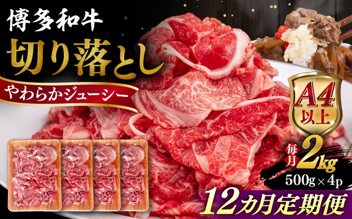 
            【全12回定期便】【A4/A5等級】博多和牛 切り落とし 2kg (500gｘ4P) 糸島市 / ヒサダヤフーズ 黒毛和牛 牛肉 スライス 雌牛 [AIA104]
          