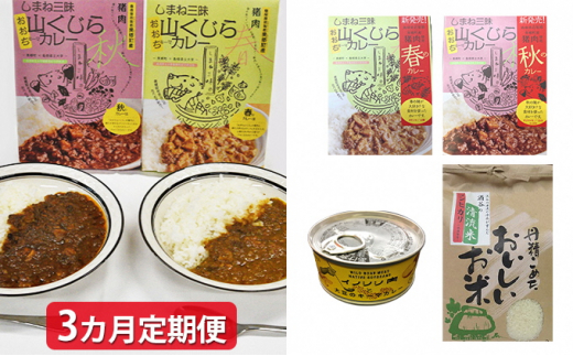 
みさと産直 山くじらキーマカレー＆ライスセット【3か月定期便】【定期便 3回定期 お肉 肉 猪肉 イノシシ肉 いのしし肉 しし肉 お米 米 コシヒカリ 加工品 レトルト カレー 缶詰 缶 キーマカレー 大豆 島根県立大学 美郷町役場 共同開発】
