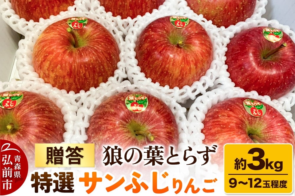 
            りんご サンふじりんご 狼の葉とらず 特選  約3kg（9玉～12玉程度）【贈答用】
          