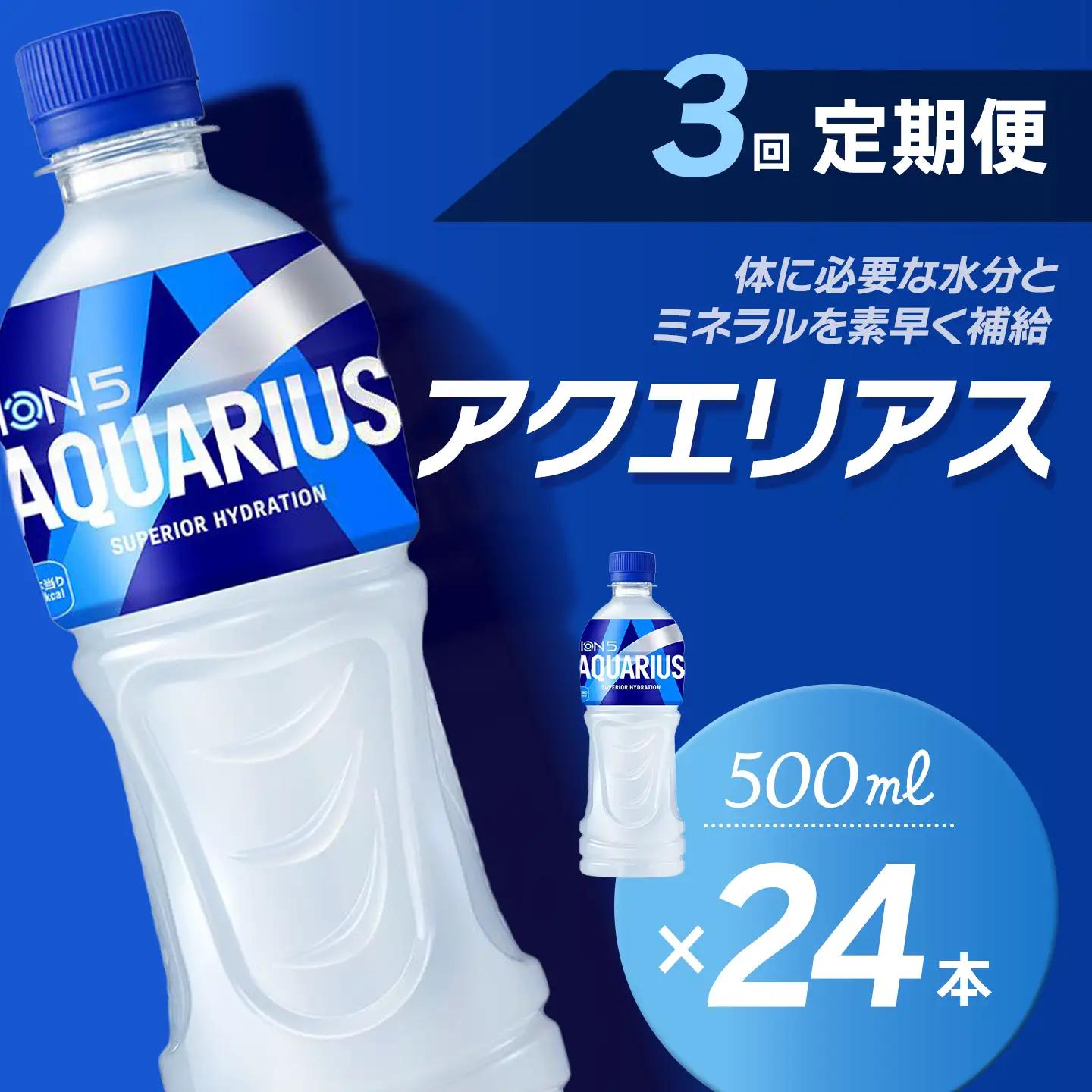 【3回定期便】 アクエリアス 500mlPET_24本入り 1ケース｜ スポーツドリンク 水分補給 熱中症対策 アクエリ