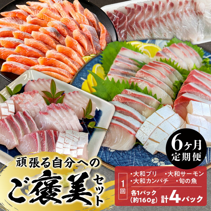 【ふるさと納税】6ヶ月 定期便 ご褒美セット 大和ブリ 大和カンパチ 大和サーモン 旬の魚 約160g 計 4パック ブリ カンパチ サクラマス お造り 酢締め 新鮮 海の幸 2人前ずつ 小分け 真空包装 お刺身 カルパッチョ しゃぶしゃぶ 海鮮 魚介 魚 冷凍 お取り寄せ 宮崎県 延岡市