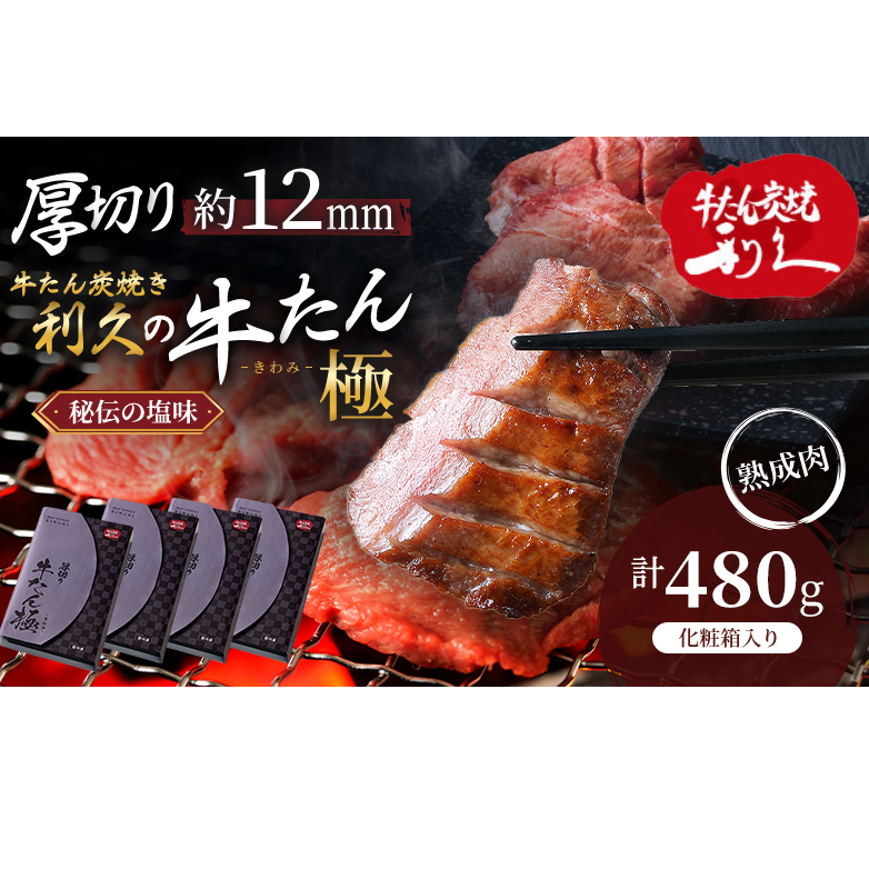 【 特別寄附額 】 牛タン 極 480g ( 120g × 4個 ) セット ご飯がすすむおかず部門第1位 利久