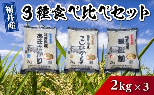 
1224 福井県産米　3種食べ比べセット（あきさかり、こしひかり、華越前）2kg×3 【たべくらべ お米 米 福井県】
