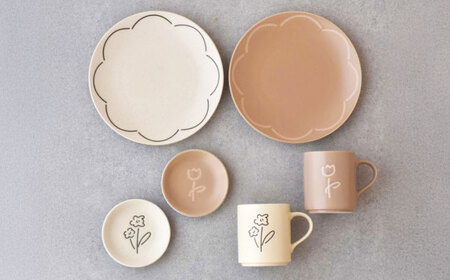 【美濃焼】miBRAND TRICK FLOWER 食器６点セット（ホワイト/ブラウン）色が選べる【見谷陶器】ペアセット 豆皿 中皿 マグカップ[MCG067]