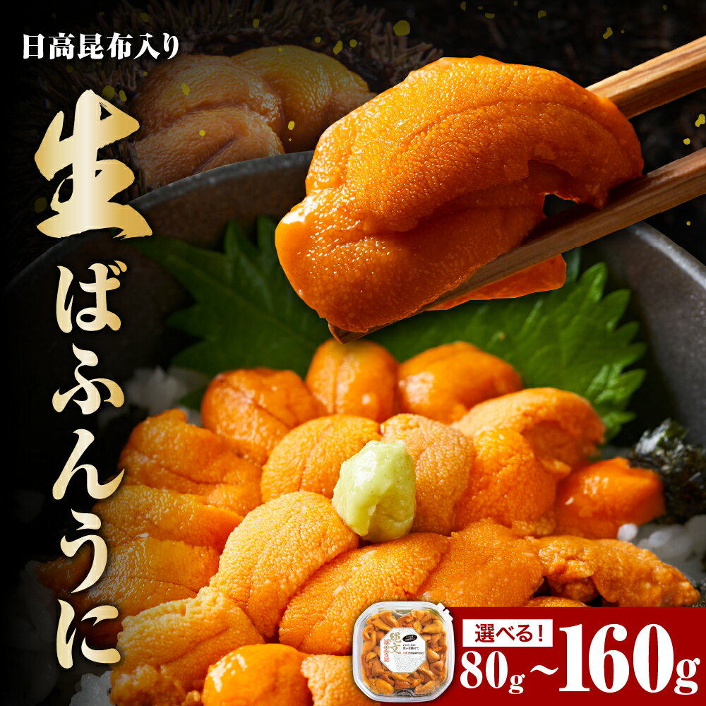 【ふるさと納税】生ばふんうに 日高昆布入 ミョウバン不使用【内容量が選べる】( 80g 160g ) ウニ 塩水 北海道 パック 小分け お試し 冷蔵 父の日 レビューキャンペーン 海鮮 魚介 海鮮丼 ギフト 贈り物 送料無料 お取り寄せ えりも町