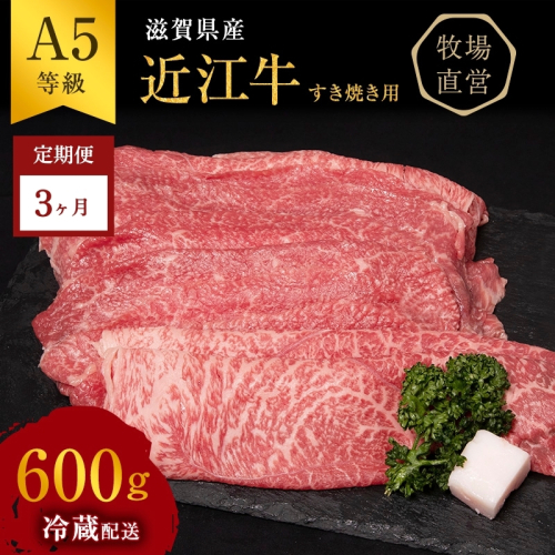 【近江牛　西川畜産】【3か月定期便】近江牛A5ランク雌牛　すき焼き用約600g