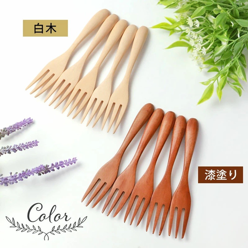 
            【選べるカラ―】みよし漆器本舗 マルチフォーク 食洗機対応 15cm 5本セット 木製 白木 漆塗り
          