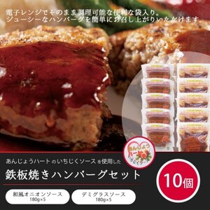 鉄板焼きハンバーグセット 和風オニオン×5個 デミグラス×5個　あんじょうハートいちじくソース入り【配送不可地域：離島】【1561019】