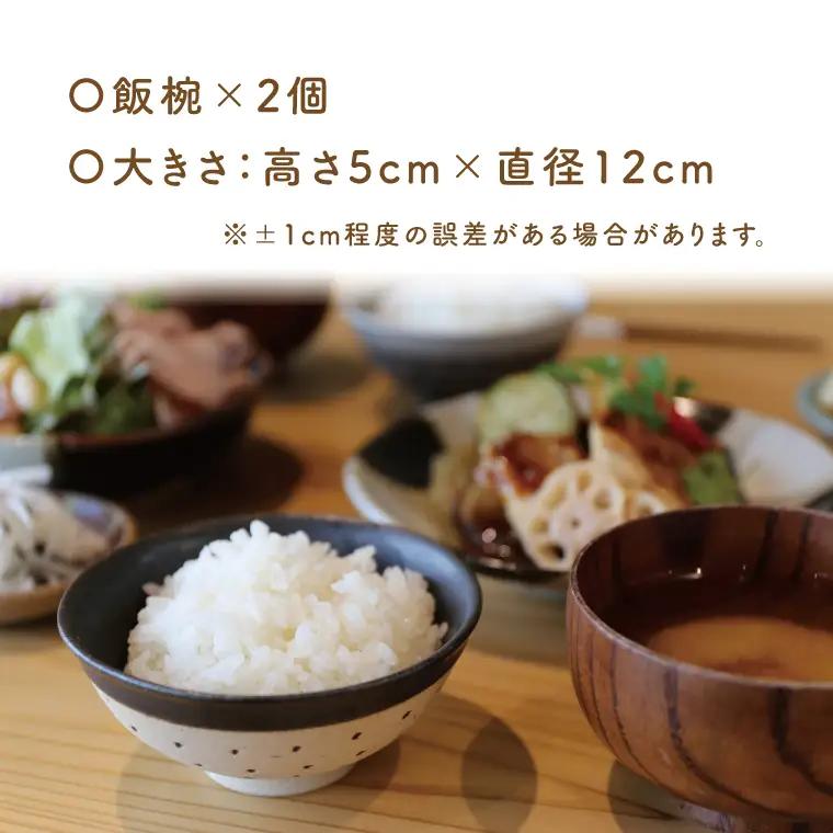 益子焼 飯碗ペア ドット柄 白地黒釉×白地黒釉 益子町 AS002-2