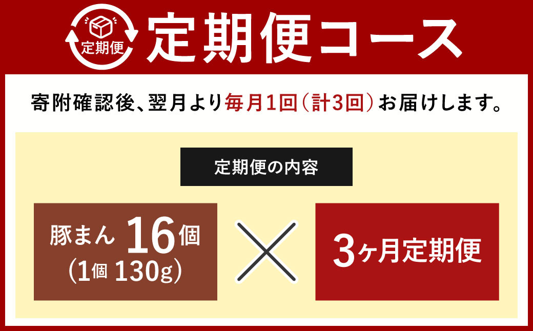 【定期便 3ヶ月】金福の豚まん 16個入