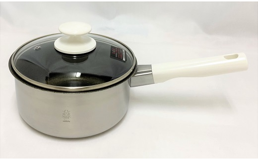 
二層鋼内面フッ素樹脂加工・ガラス蓋付片手鍋18cm FC016087
