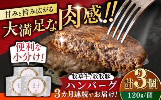 【全3回定期便】　【牧草牛×放牧豚】ハンバーグ 3個 《厚真町》【GOODGOOD株式会社】 ハンバーグ 牛肉 豚肉 合い挽き 小分け 冷凍配送 北海道 [AXBP023]