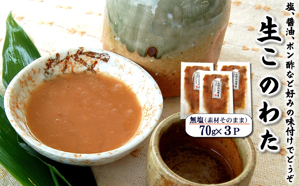 
            生このわた　3パック　味付けなどせず、捌いた内臓そのものです。日本三大珍味 ナマコ 酒の肴 小分け
          